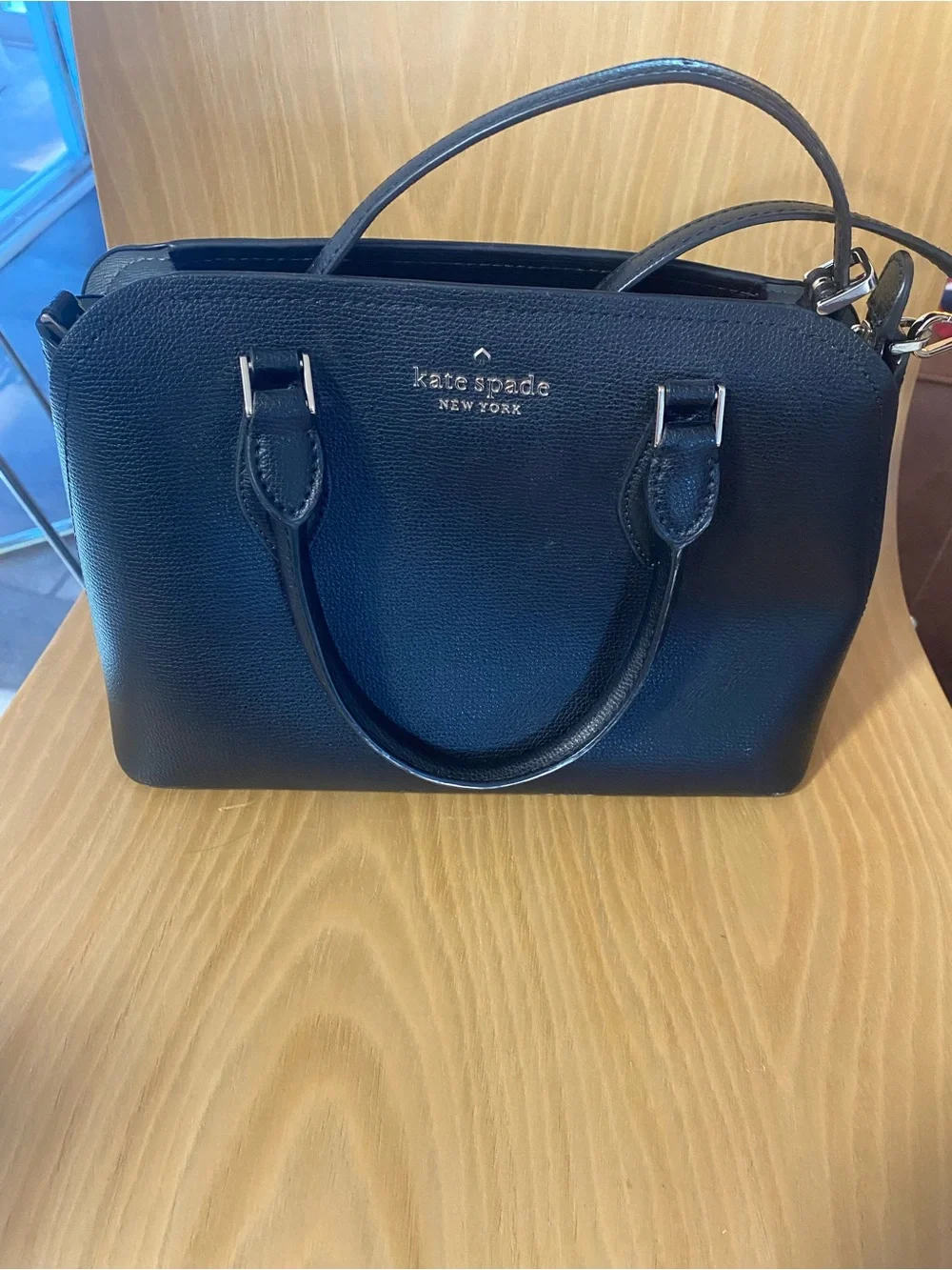 kate spade Black Leather Dome Satchel with Removable Strap
